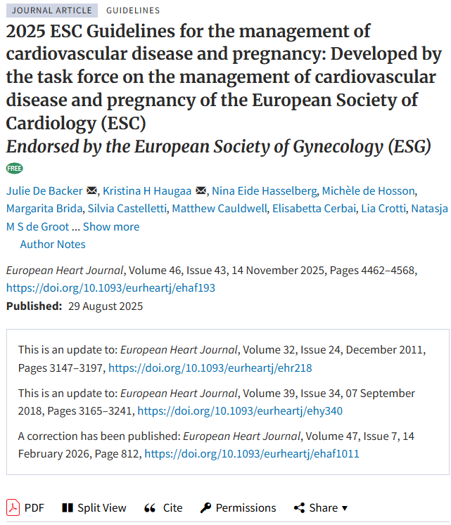 European Society of Cardiology pregnancy guidelines 2025